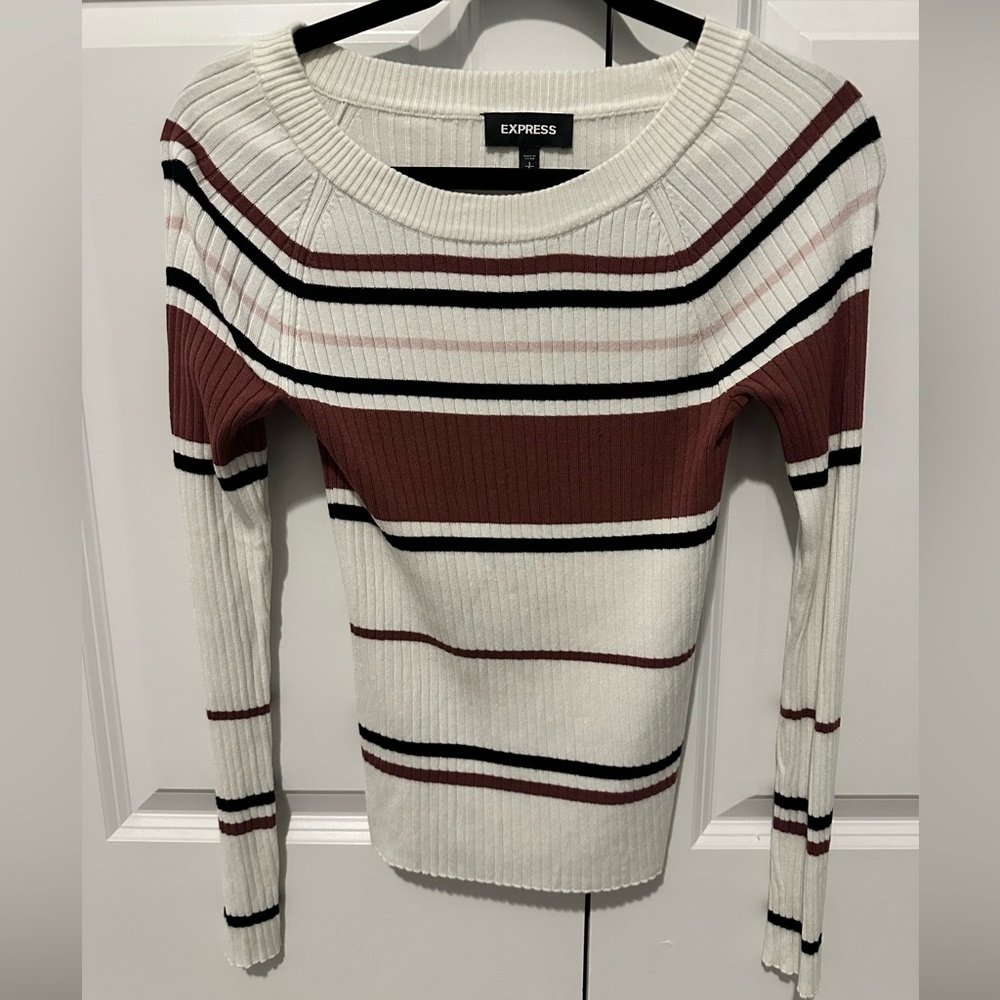 Express White Striped Ribbed Sweater
